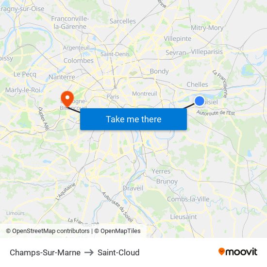 Champs-Sur-Marne to Saint-Cloud map