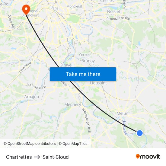 Chartrettes to Saint-Cloud map