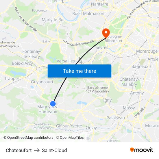 Chateaufort to Saint-Cloud map