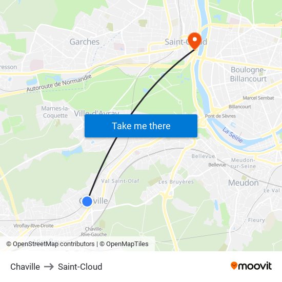 Chaville to Saint-Cloud map