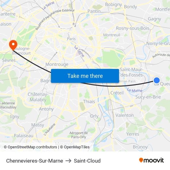 Chennevieres-Sur-Marne to Saint-Cloud map