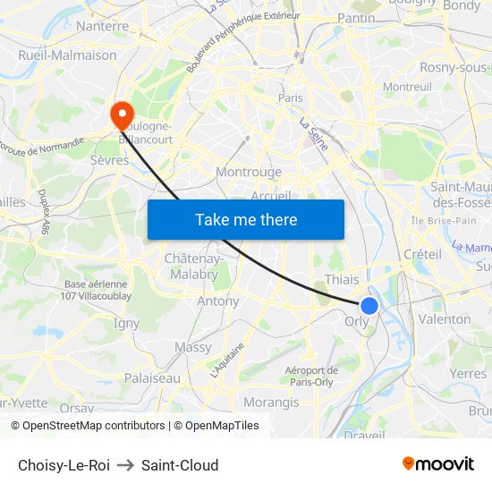 Choisy-Le-Roi to Saint-Cloud map