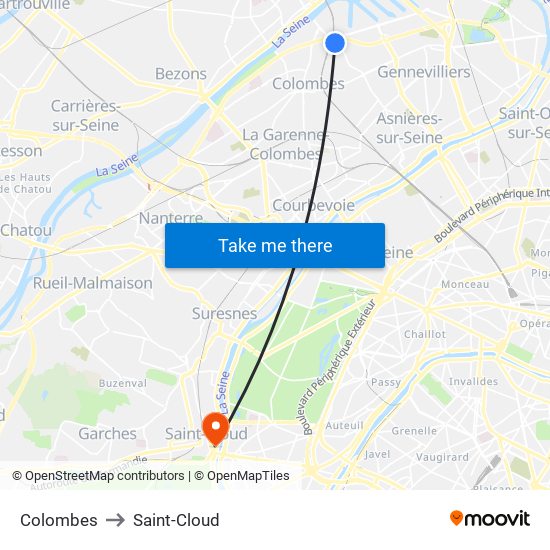 Colombes to Saint-Cloud map