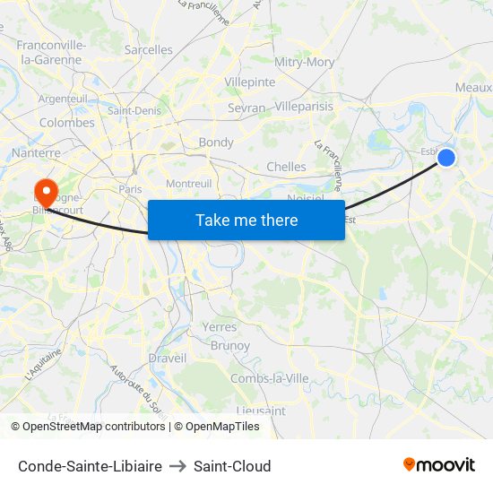Conde-Sainte-Libiaire to Saint-Cloud map