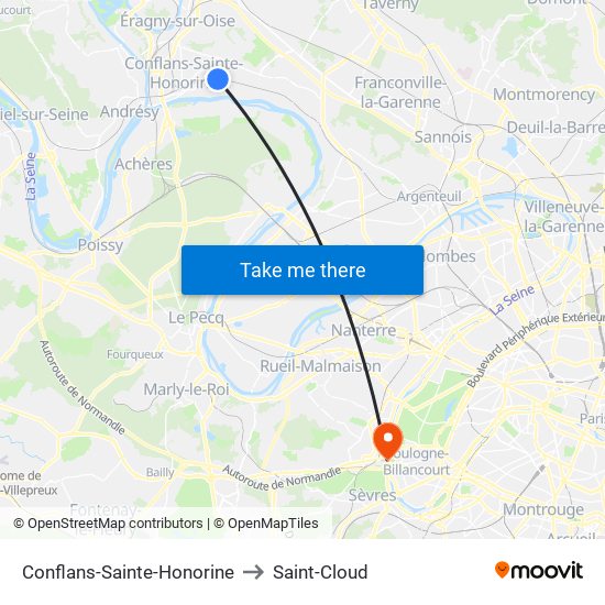 Conflans-Sainte-Honorine to Saint-Cloud map