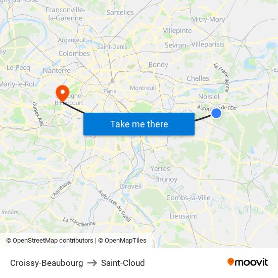 Croissy-Beaubourg to Saint-Cloud map