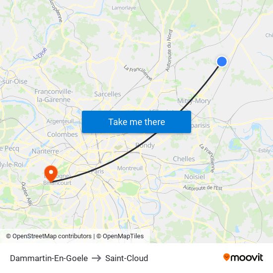 Dammartin-En-Goele to Saint-Cloud map