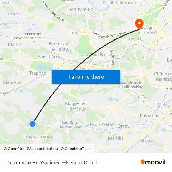 Dampierre-En-Yvelines to Saint-Cloud map