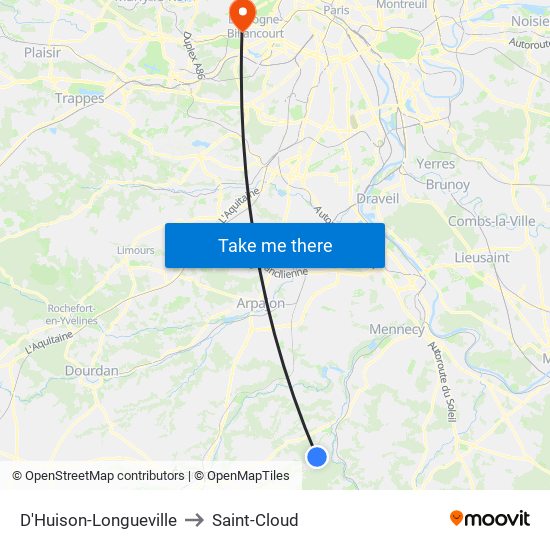 D'Huison-Longueville to Saint-Cloud map