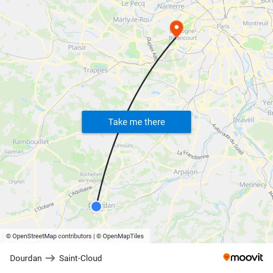 Dourdan to Saint-Cloud map