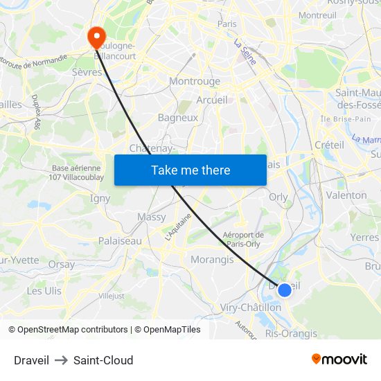 Draveil to Saint-Cloud map