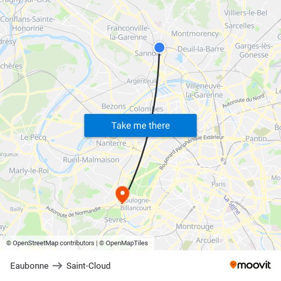 Eaubonne to Saint-Cloud map