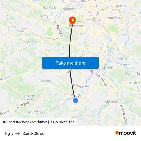 Egly to Saint-Cloud map