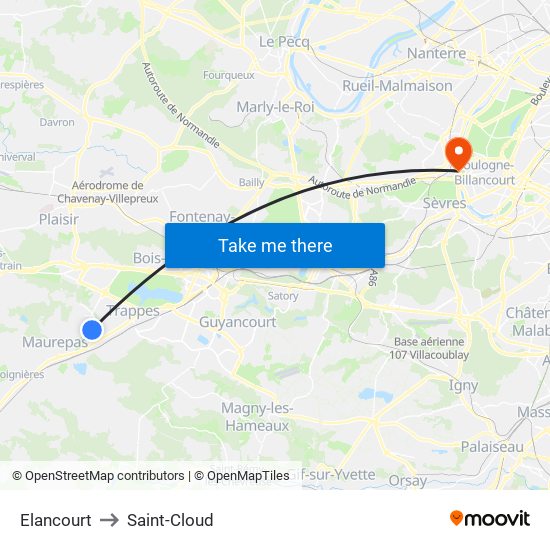 Elancourt to Saint-Cloud map