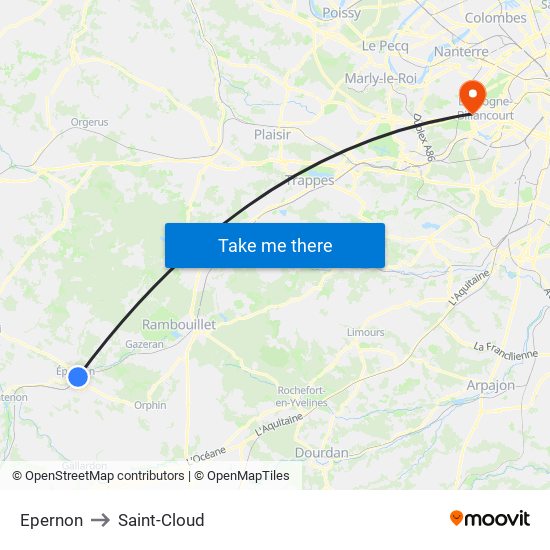 Epernon to Saint-Cloud map