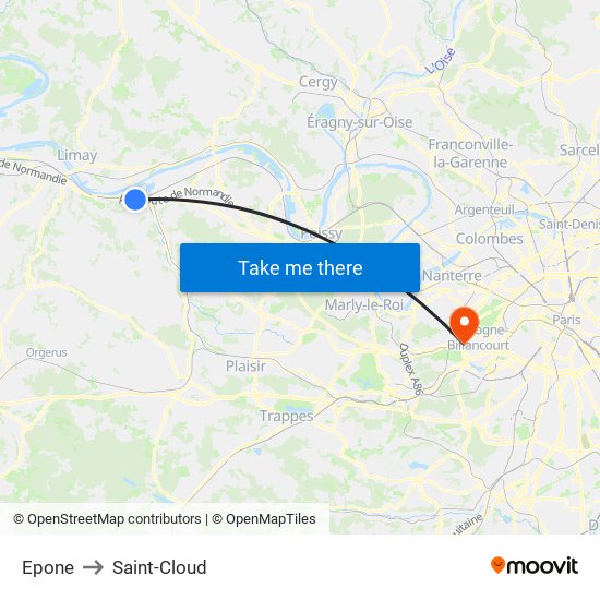 Epone to Saint-Cloud map