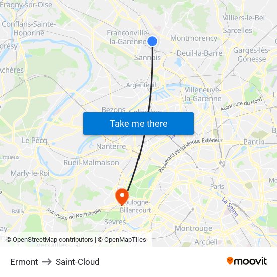 Ermont to Saint-Cloud map