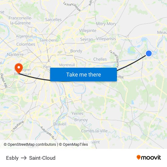 Esbly to Saint-Cloud map