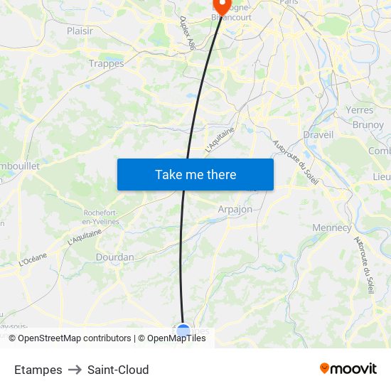 Etampes to Saint-Cloud map