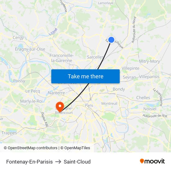 Fontenay-En-Parisis to Saint-Cloud map