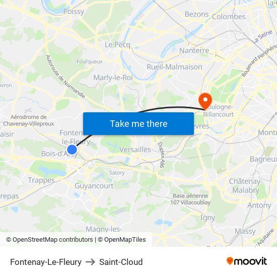 Fontenay-Le-Fleury to Saint-Cloud map