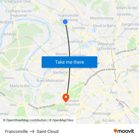Franconville to Saint-Cloud map