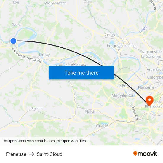 Freneuse to Saint-Cloud map