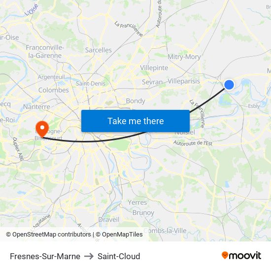 Fresnes-Sur-Marne to Saint-Cloud map