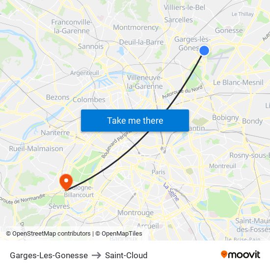 Garges-Les-Gonesse to Saint-Cloud map