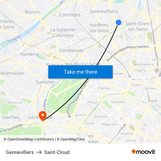 Gennevilliers to Saint-Cloud map