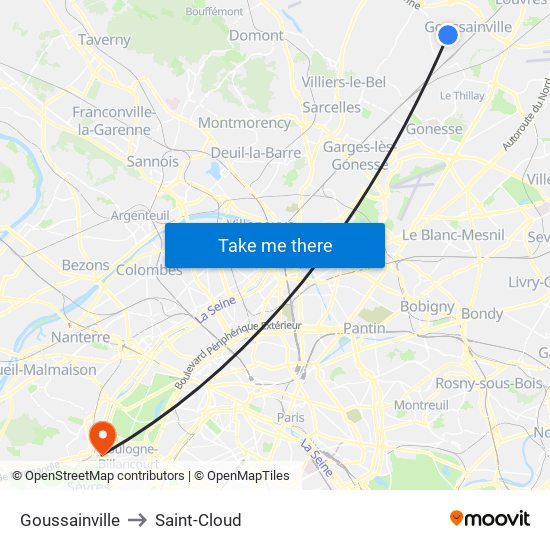 Goussainville to Saint-Cloud map