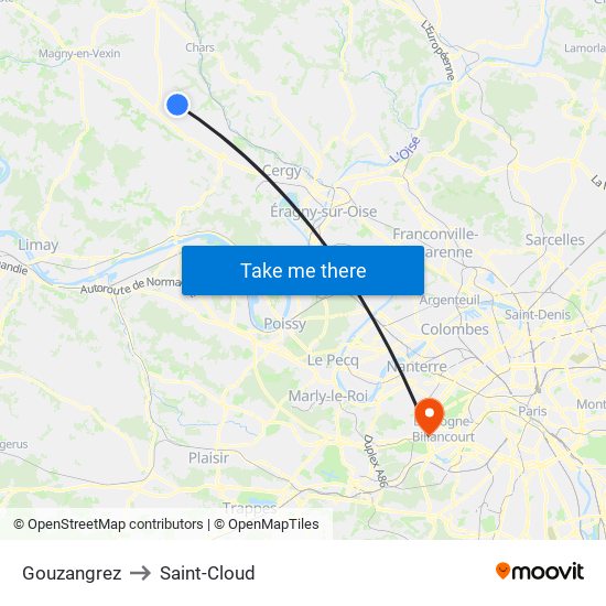 Gouzangrez to Saint-Cloud map