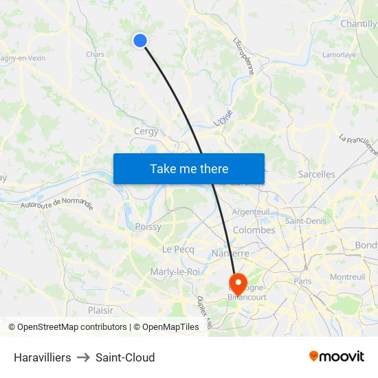 Haravilliers to Saint-Cloud map