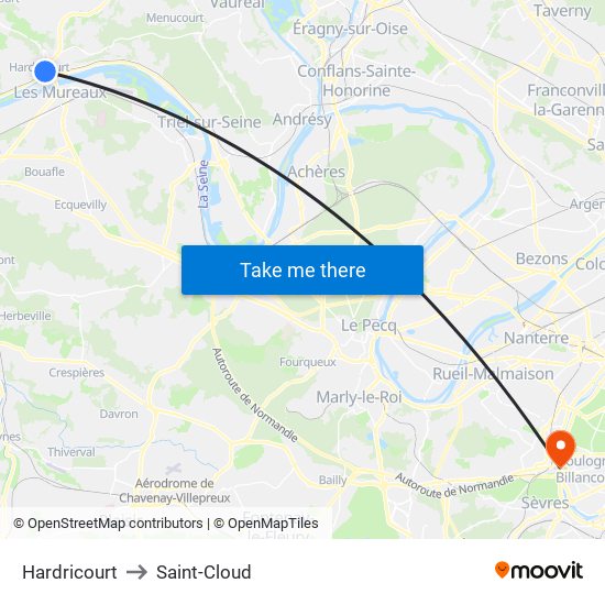 Hardricourt to Saint-Cloud map