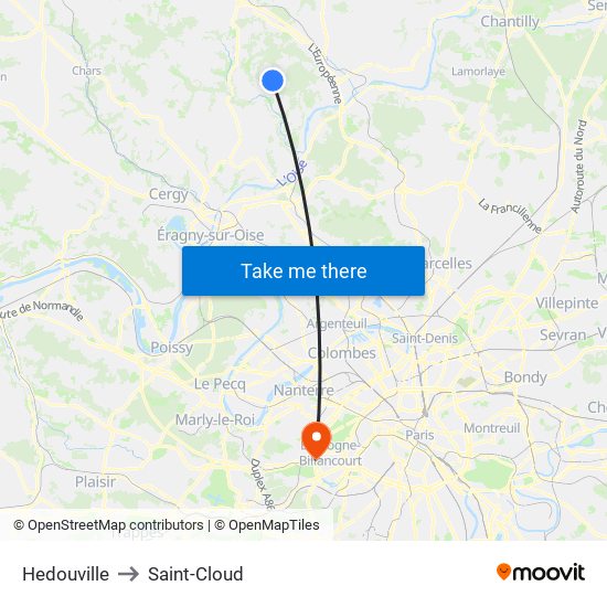 Hedouville to Saint-Cloud map