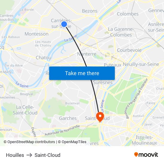 Houilles to Saint-Cloud map