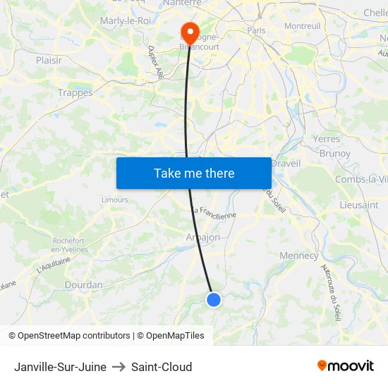 Janville-Sur-Juine to Saint-Cloud map
