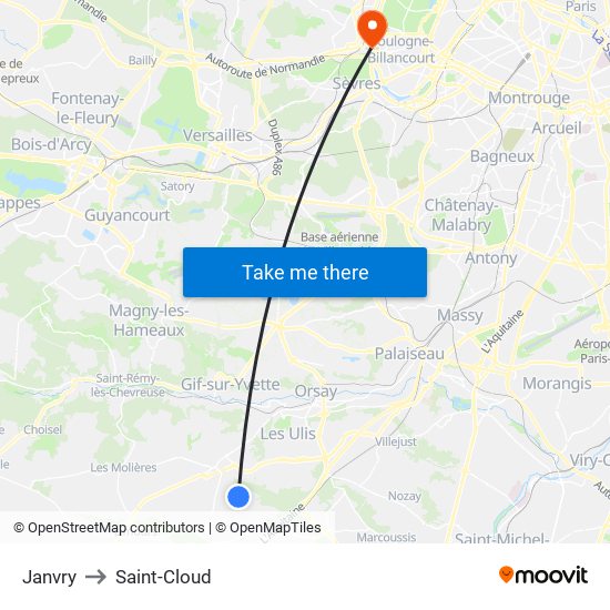 Janvry to Saint-Cloud map