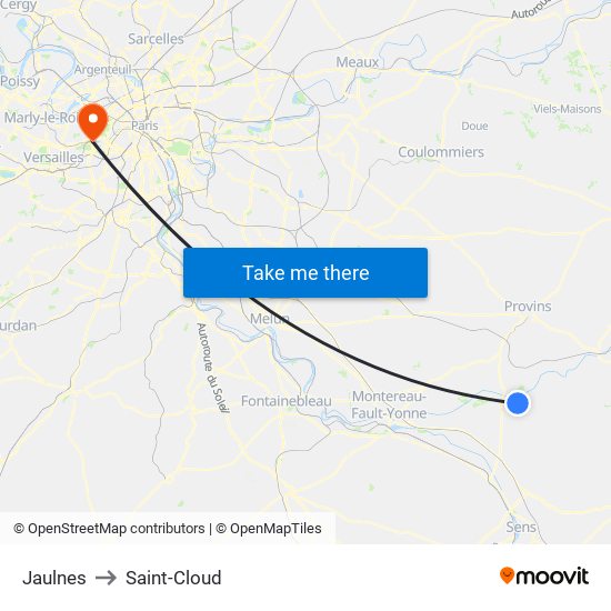 Jaulnes to Saint-Cloud map