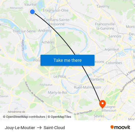 Jouy-Le-Moutier to Saint-Cloud map