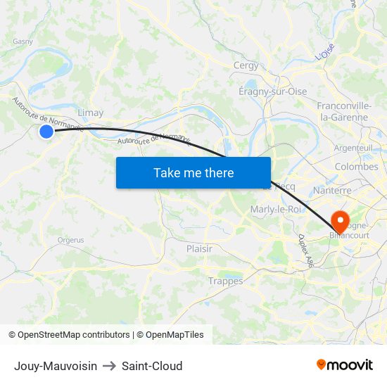 Jouy-Mauvoisin to Saint-Cloud map