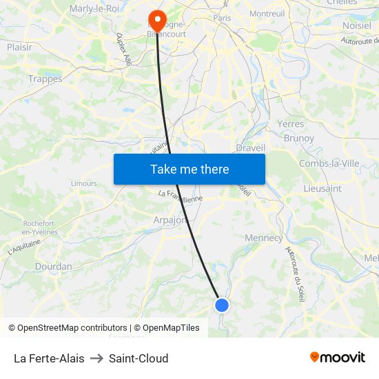 La Ferte-Alais to Saint-Cloud map