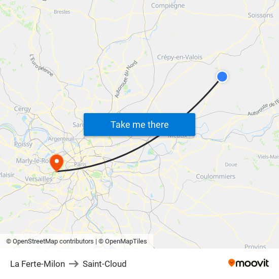 La Ferte-Milon to Saint-Cloud map