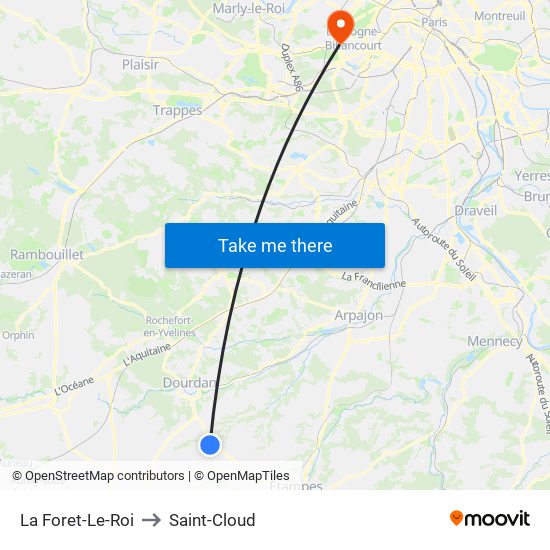 La Foret-Le-Roi to Saint-Cloud map