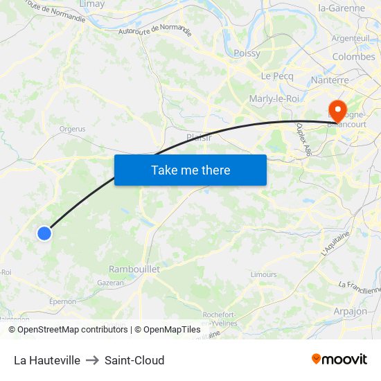 La Hauteville to Saint-Cloud map