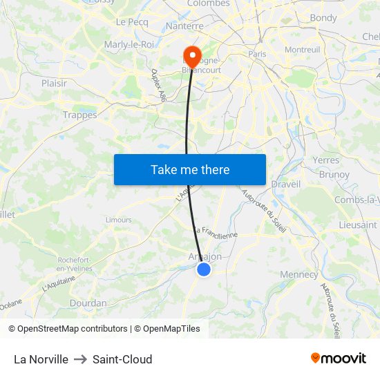 La Norville to Saint-Cloud map