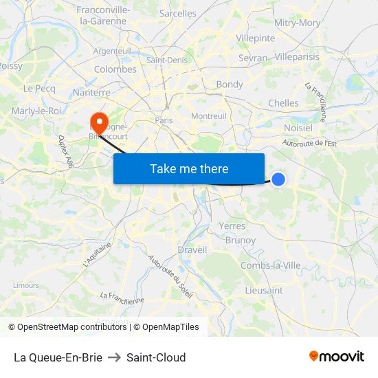 La Queue-En-Brie to Saint-Cloud map