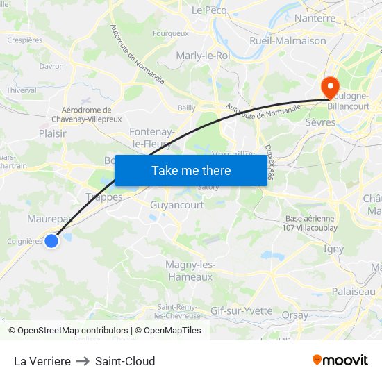 La Verriere to Saint-Cloud map