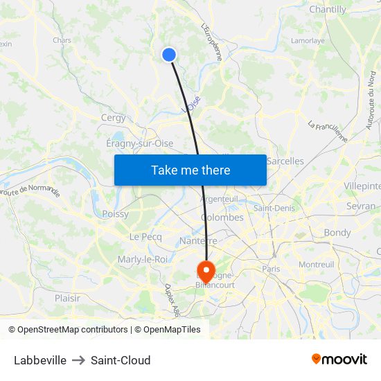 Labbeville to Saint-Cloud map