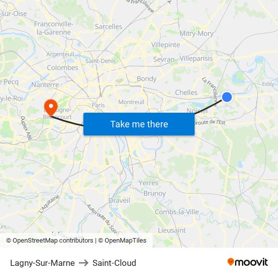 Lagny-Sur-Marne to Saint-Cloud map